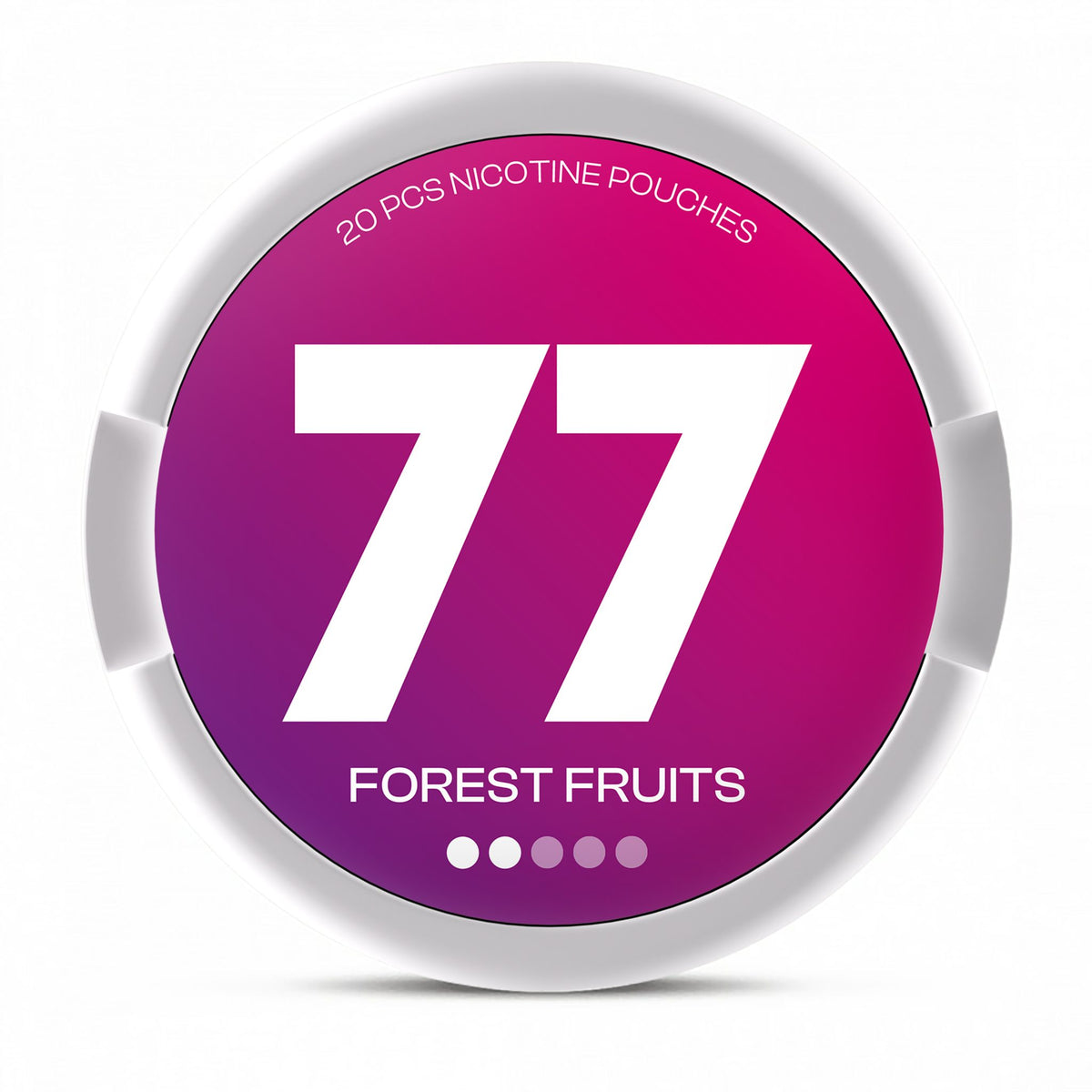 77 Forest Fruits Light nicotine pouches – 5.2mg per pouch, 20-pouch can (white lid)