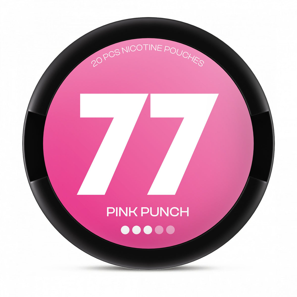 77 Pink Punch Medium nicotine pouches – 10.4mg per pouch, 20-pouch can (black lid)