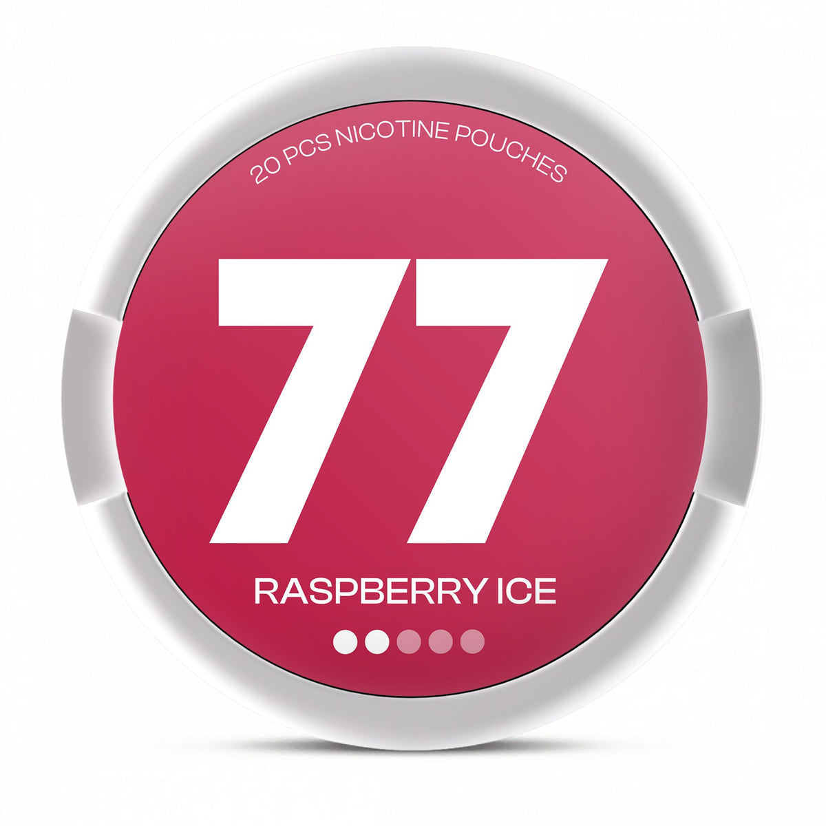 77 Raspberry Ice Light nicotine pouches – 5.2mg per pouch, 20-pouch can (white lid)