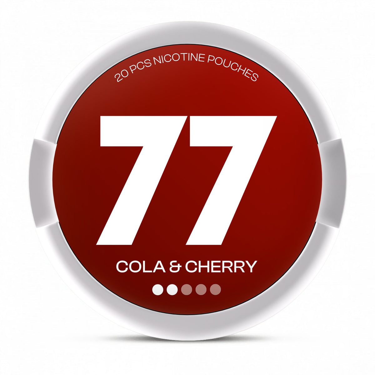 77 Cola & Cherry Light nicotine pouches – 5.2mg per pouch, 20-pouch can (white lid)