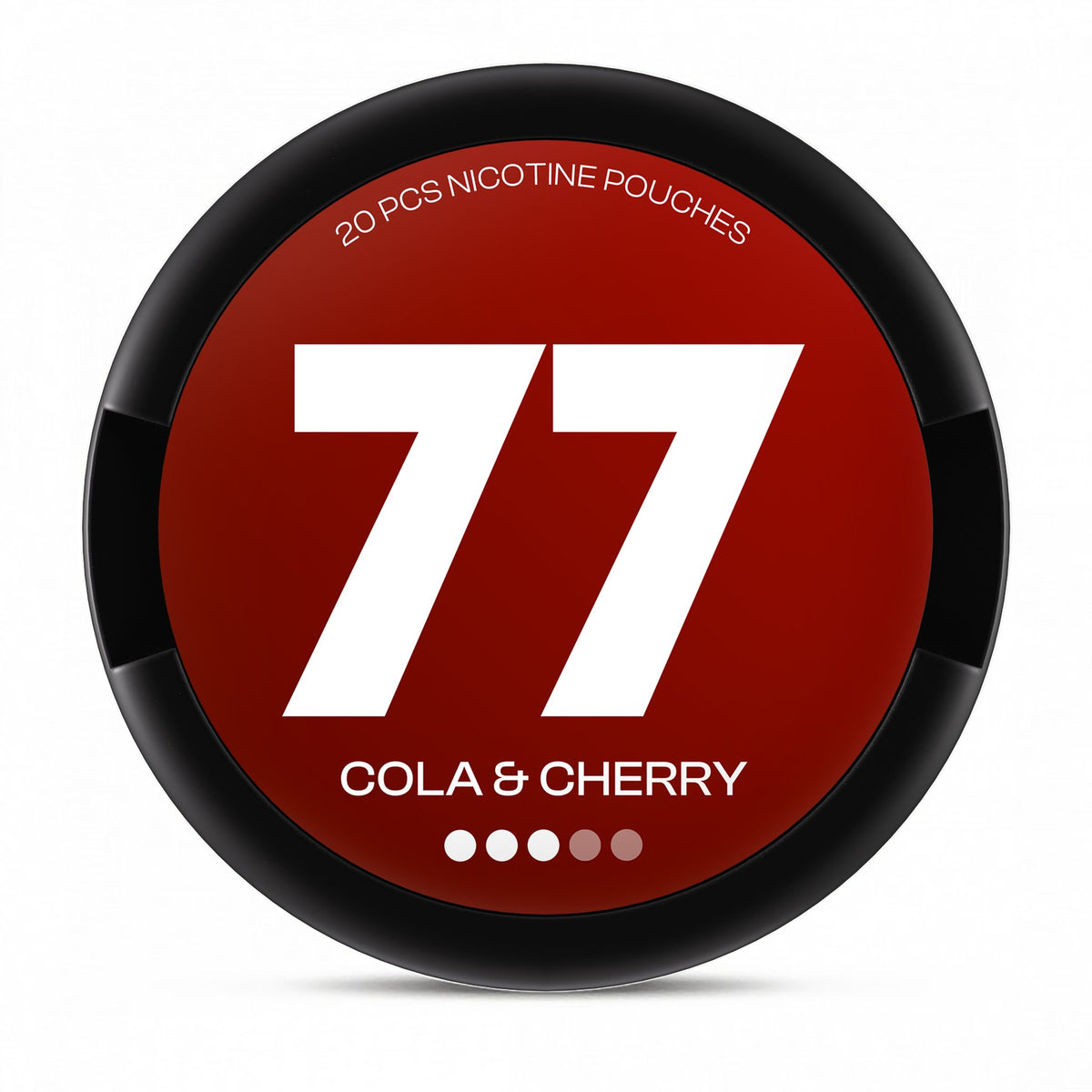 77 Cola & Cherry Medium nicotine pouches – 10.4mg per pouch, 20-pouch can (black lid)