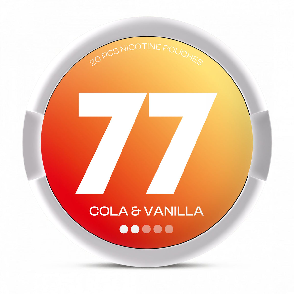 77 Cola & Vanilla Light nicotine pouches – 5.2mg per pouch, 20-pouch can (white lid)