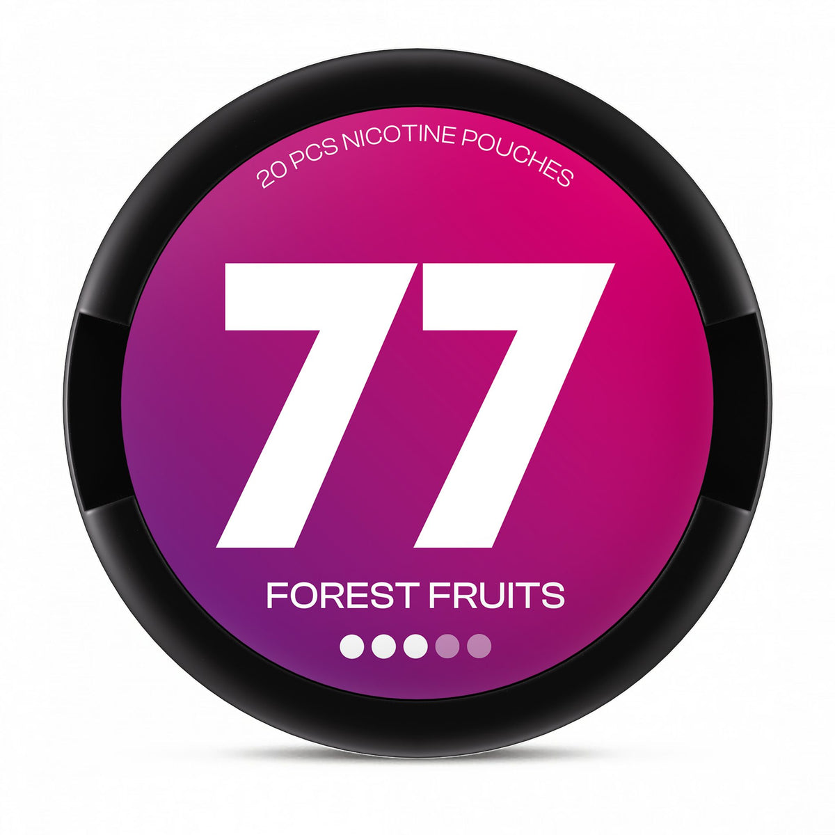 77 Forest Fruits Medium nicotine pouches – 10.4mg per pouch, 20-pouch can (black lid)