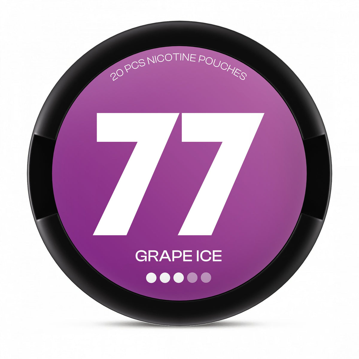 77 Grape Ice Medium nicotine pouches – 10.4mg per pouch, 20-pouch can (black lid)